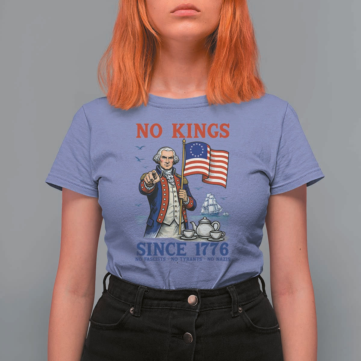 American Patriot George Washington No Kings T Shirt For Women Political Humor Gift