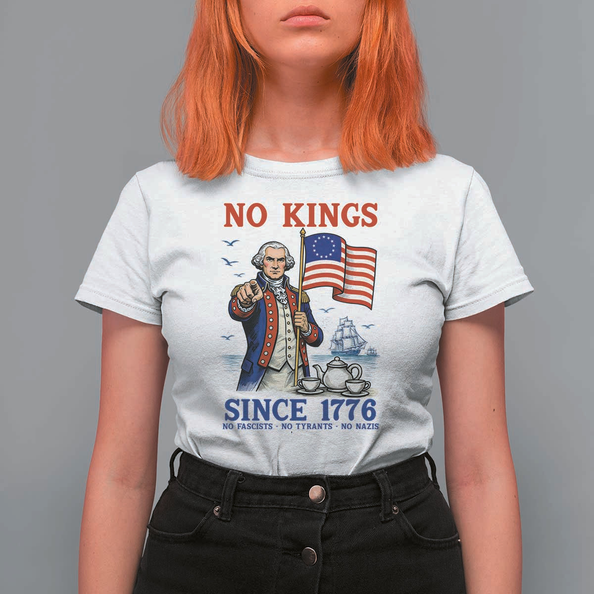 American Patriot George Washington No Kings T Shirt For Women Political Humor Gift
