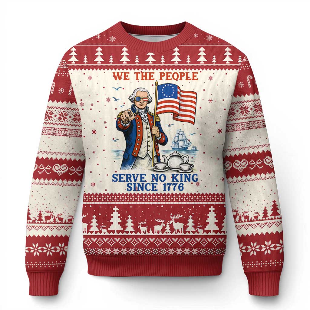We The People Serve No Kings Ugly Christmas Sweater Funny George Washington Protest
