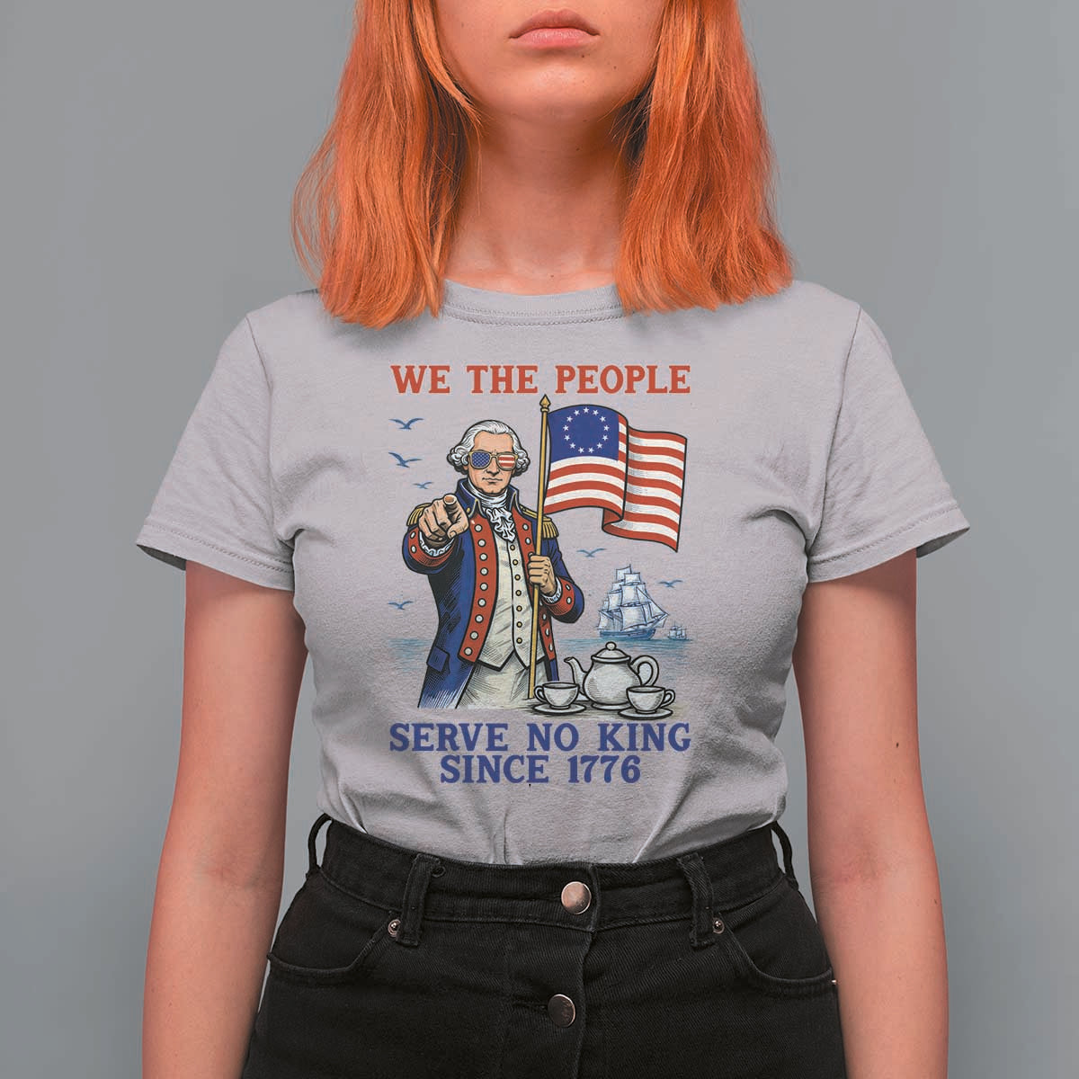 We The People Serve No Kings T Shirt For Women Funny George Washington Protest
