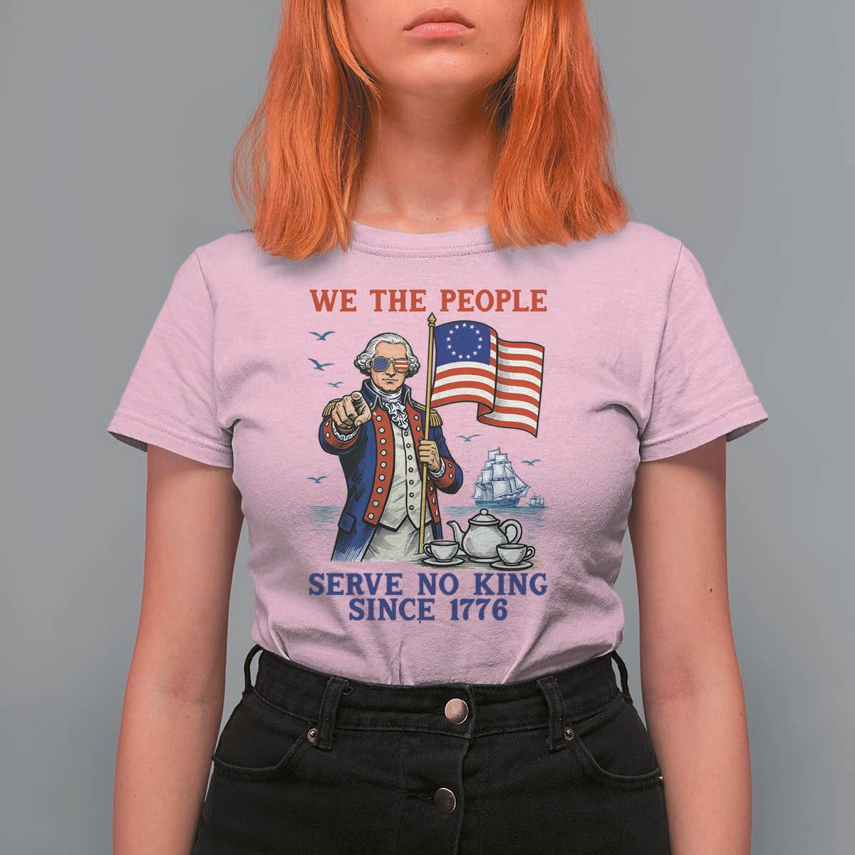 We The People Serve No Kings T Shirt For Women Funny George Washington Protest