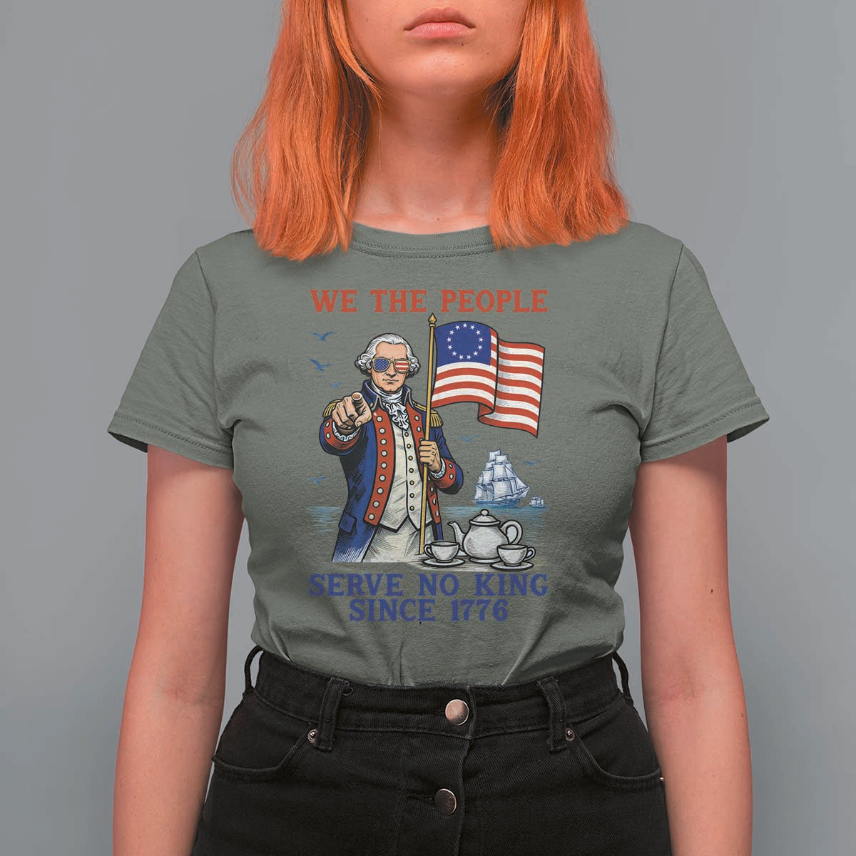 We The People Serve No Kings T Shirt For Women Funny George Washington Protest