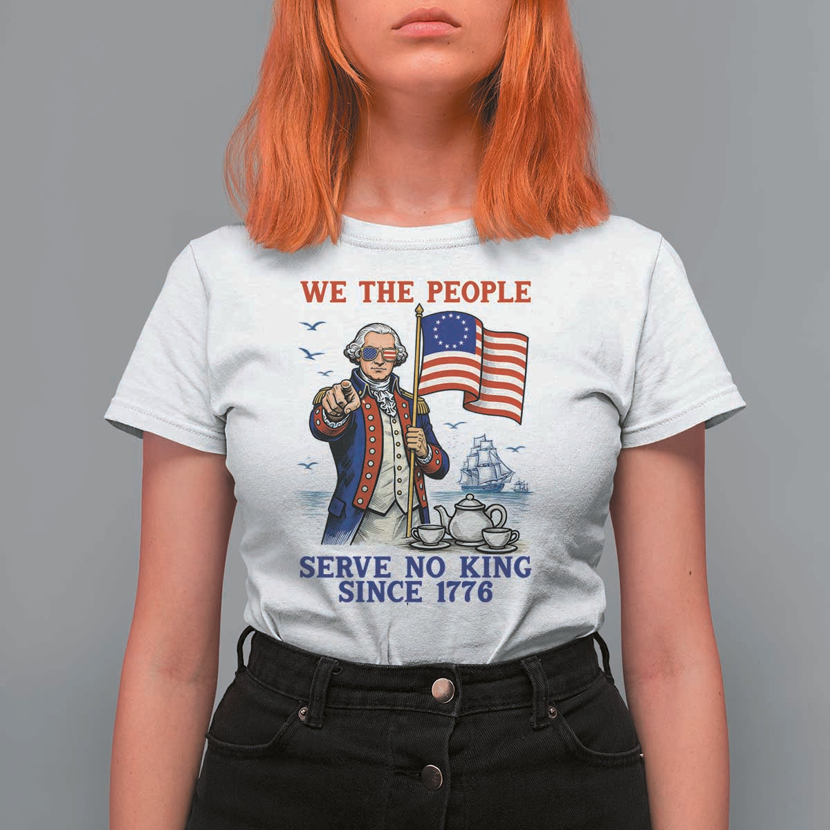 We The People Serve No Kings T Shirt For Women Funny George Washington Protest