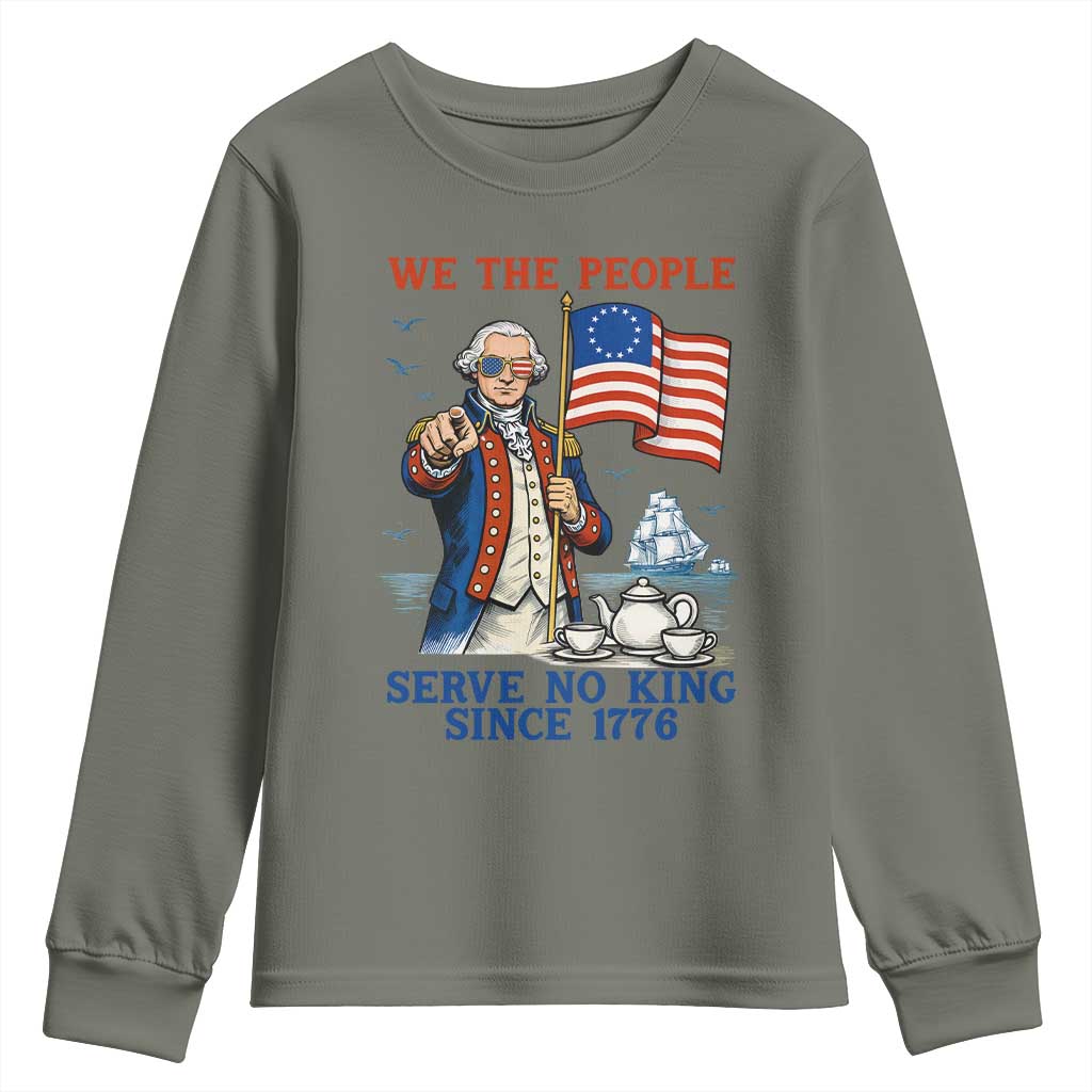 We The People Serve No Kings Youth Sweatshirt Funny George Washington Protest
