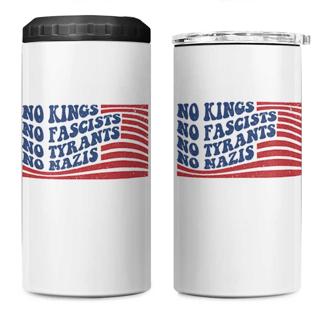 No Kings No Fascists 4 in 1 Can Cooler Tumbler American Flag Patriotic Protest