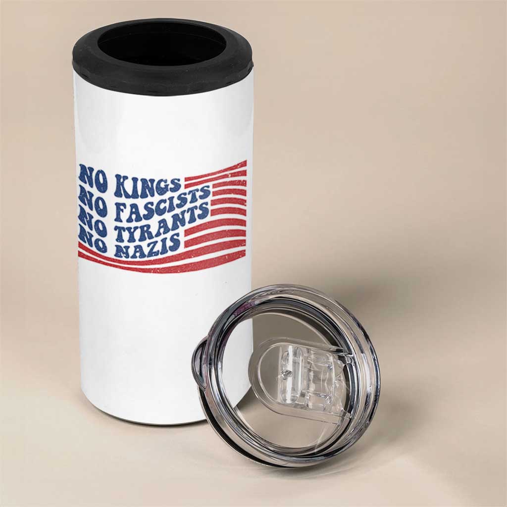 No Kings No Fascists 4 in 1 Can Cooler Tumbler American Flag Patriotic Protest
