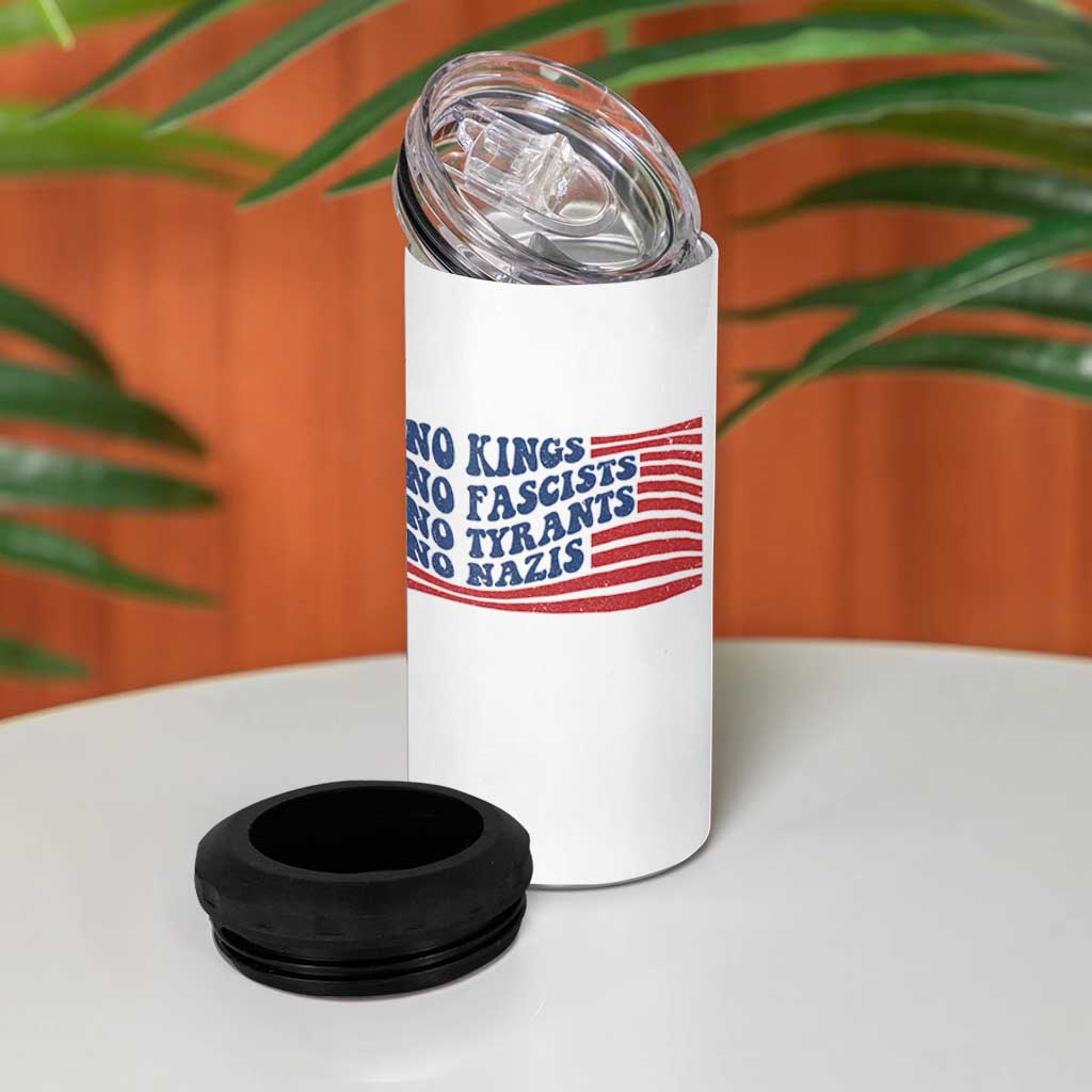 No Kings No Fascists 4 in 1 Can Cooler Tumbler American Flag Patriotic Protest