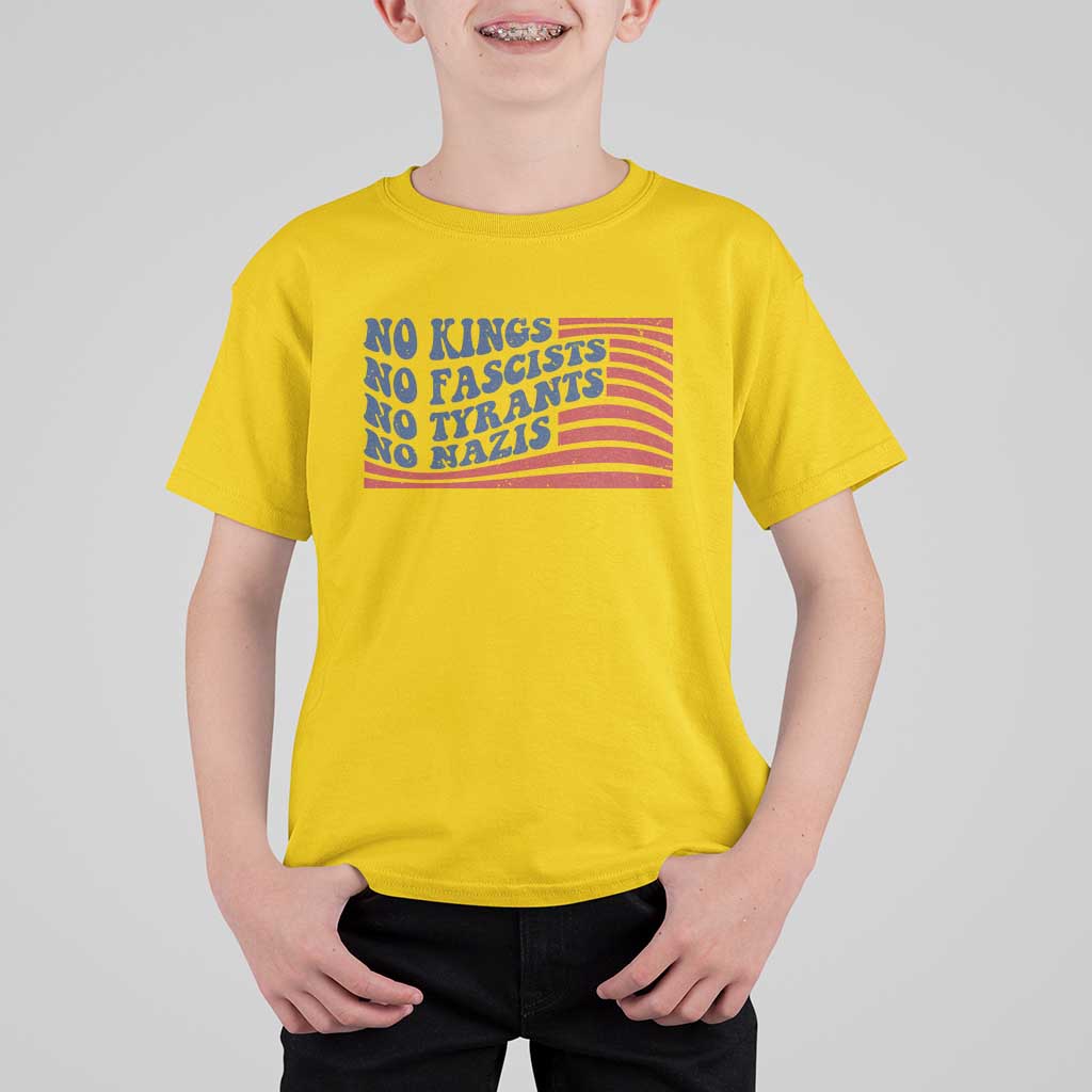 No Kings No Fascists T Shirt For Kid American Flag Patriotic Protest