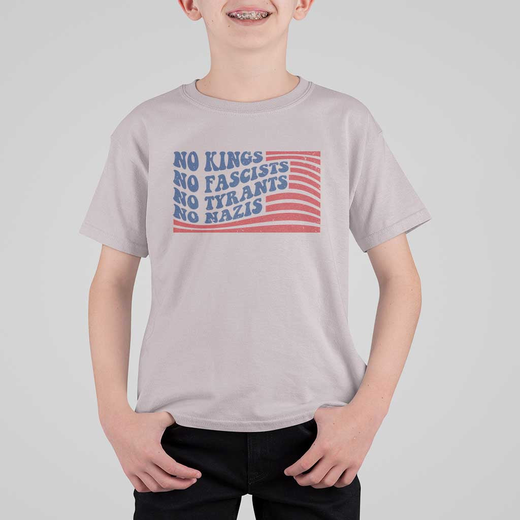 No Kings No Fascists T Shirt For Kid American Flag Patriotic Protest