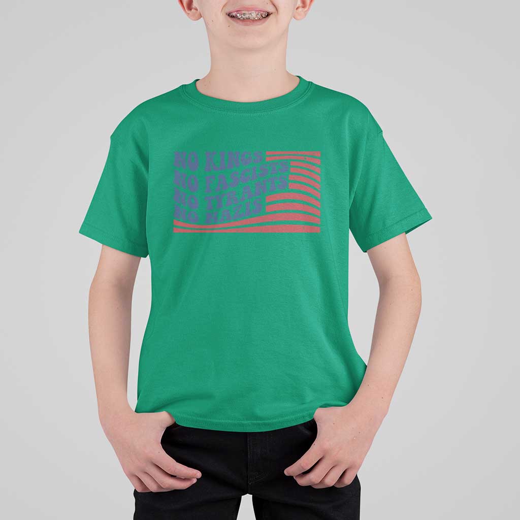 No Kings No Fascists T Shirt For Kid American Flag Patriotic Protest