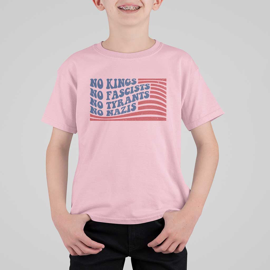 No Kings No Fascists T Shirt For Kid American Flag Patriotic Protest