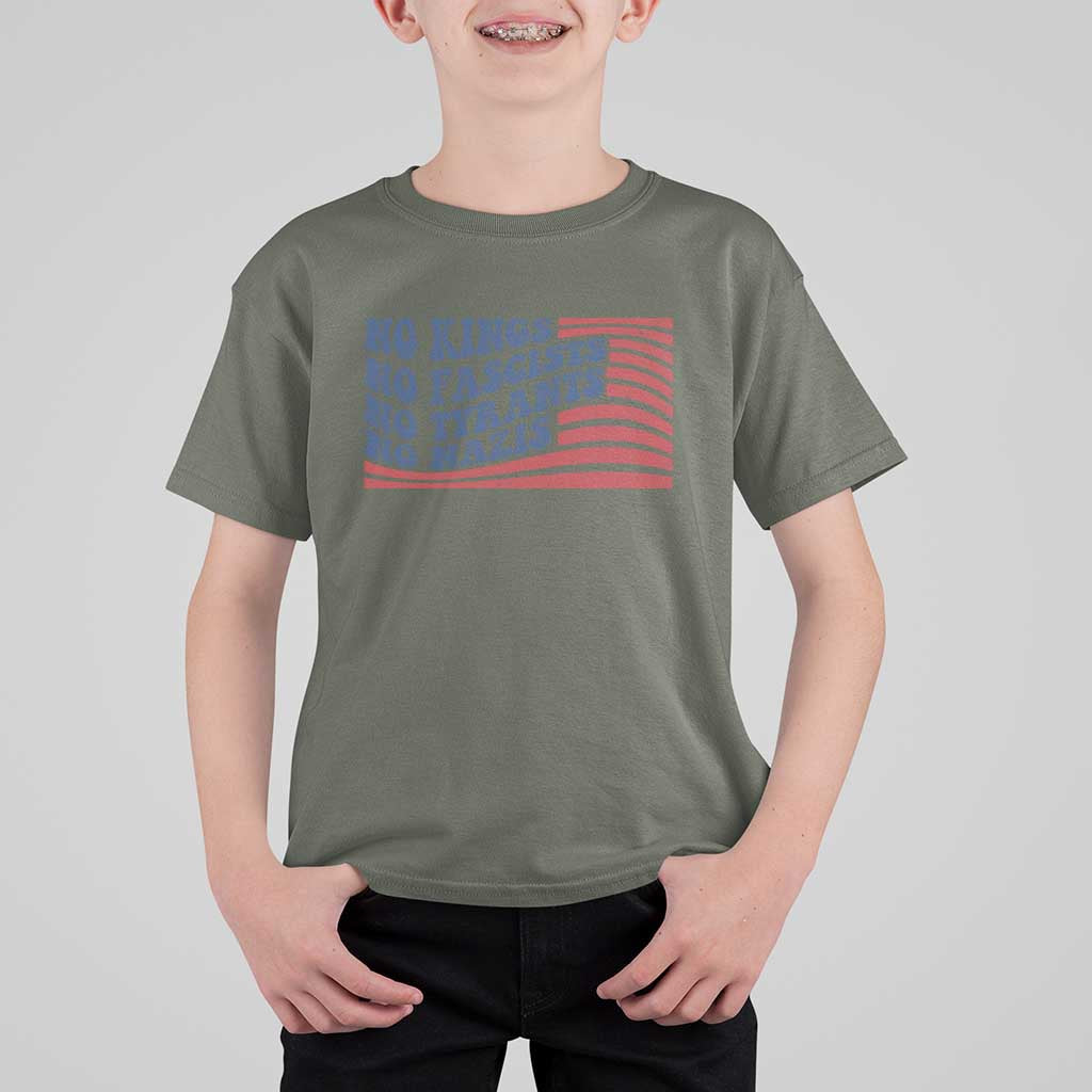 No Kings No Fascists T Shirt For Kid American Flag Patriotic Protest