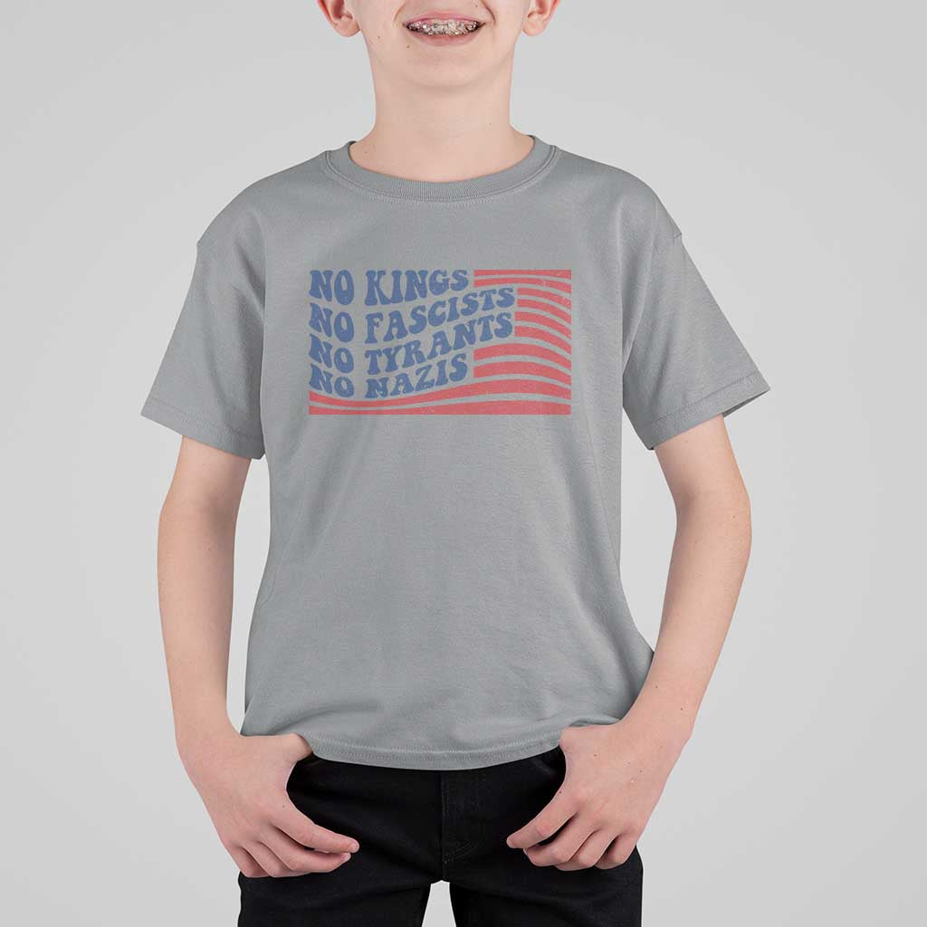No Kings No Fascists T Shirt For Kid American Flag Patriotic Protest