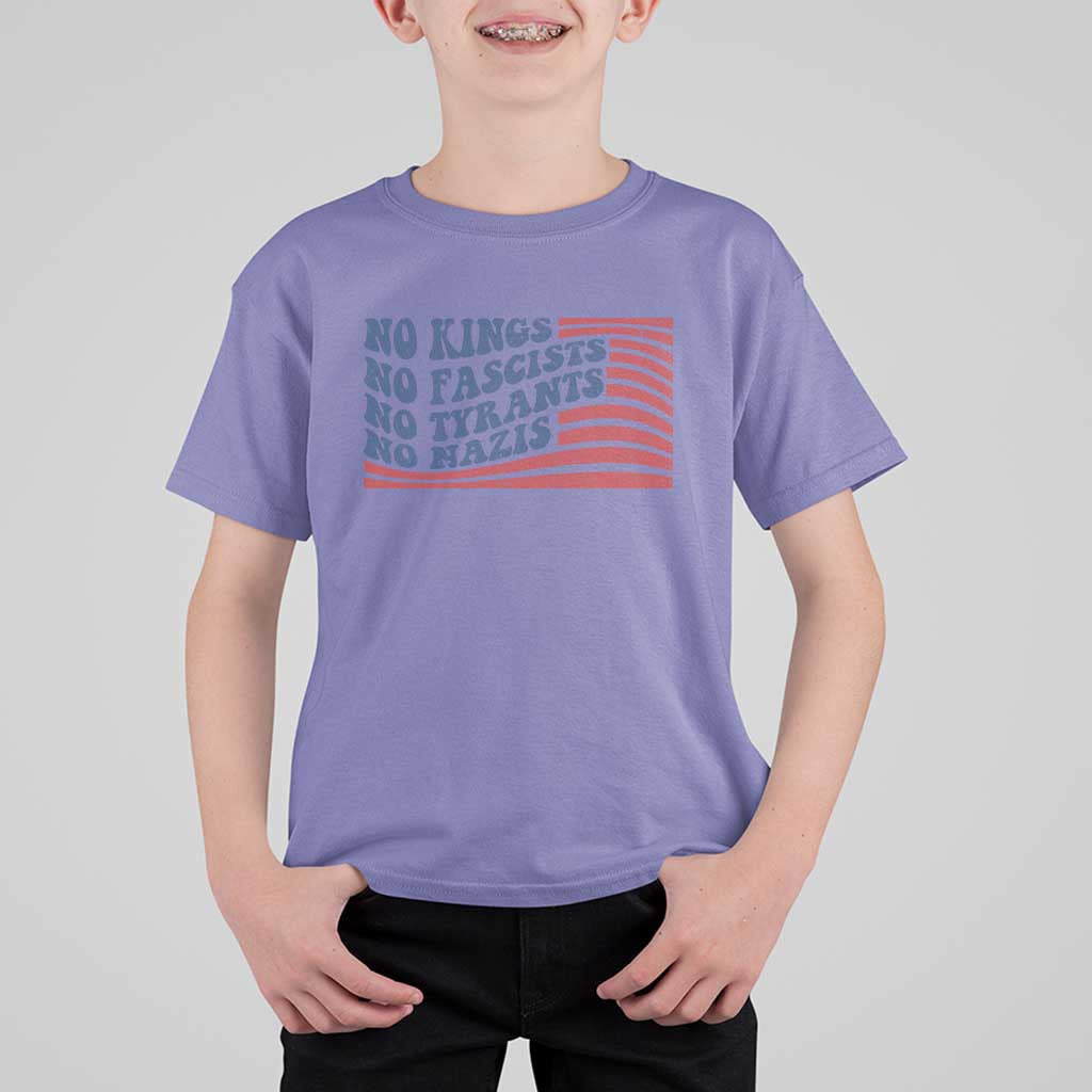 No Kings No Fascists T Shirt For Kid American Flag Patriotic Protest