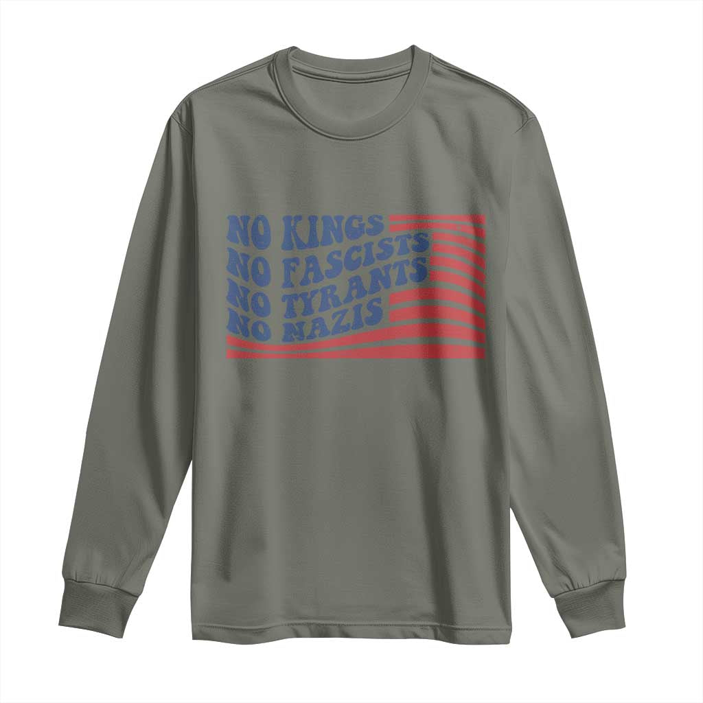 No Kings No Fascists Long Sleeve Shirt American Flag Patriotic Protest