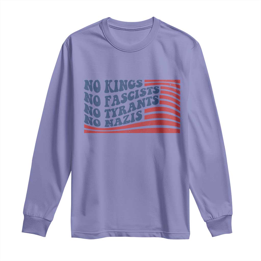 No Kings No Fascists Long Sleeve Shirt American Flag Patriotic Protest
