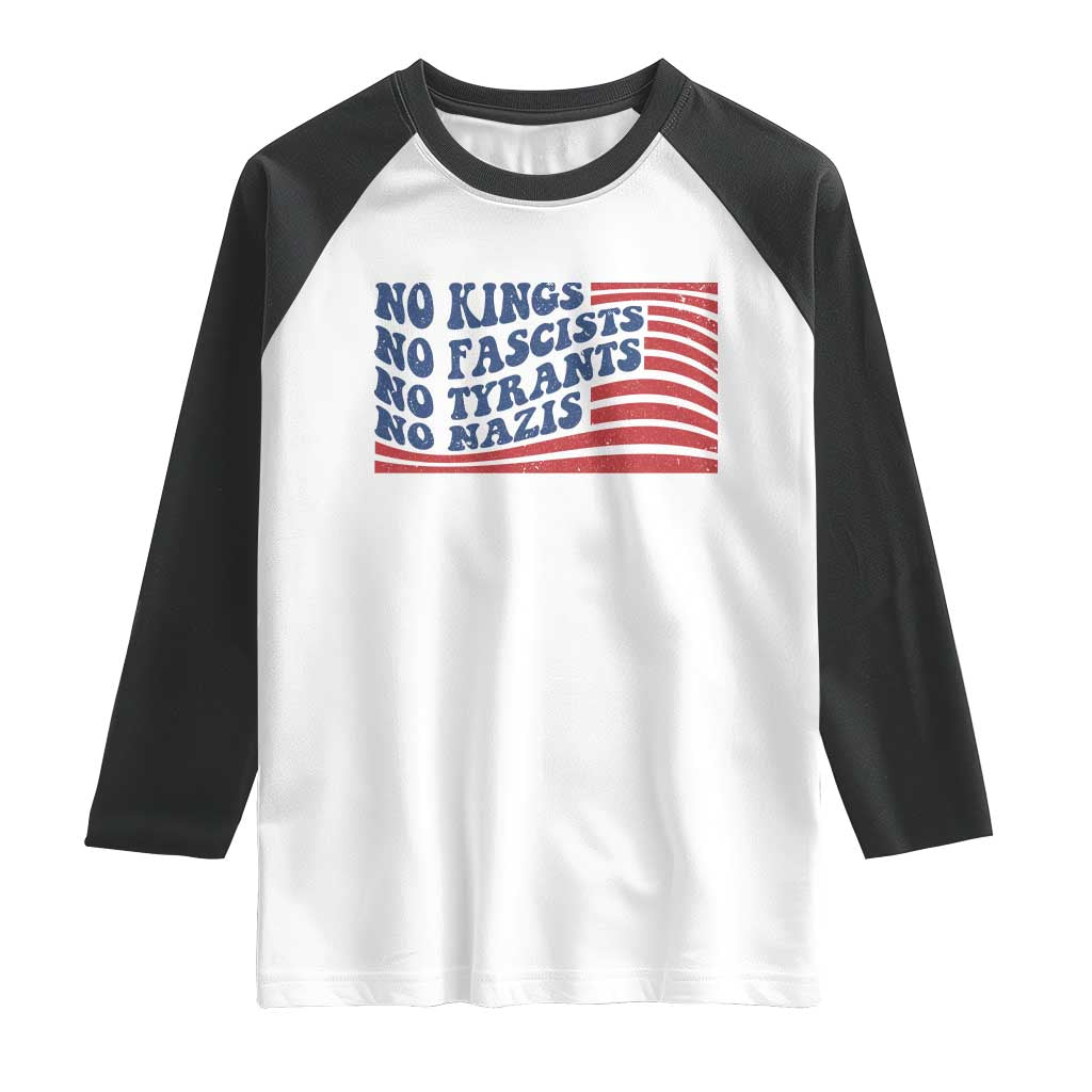 No Kings No Fascists Raglan Shirt American Flag Patriotic Protest