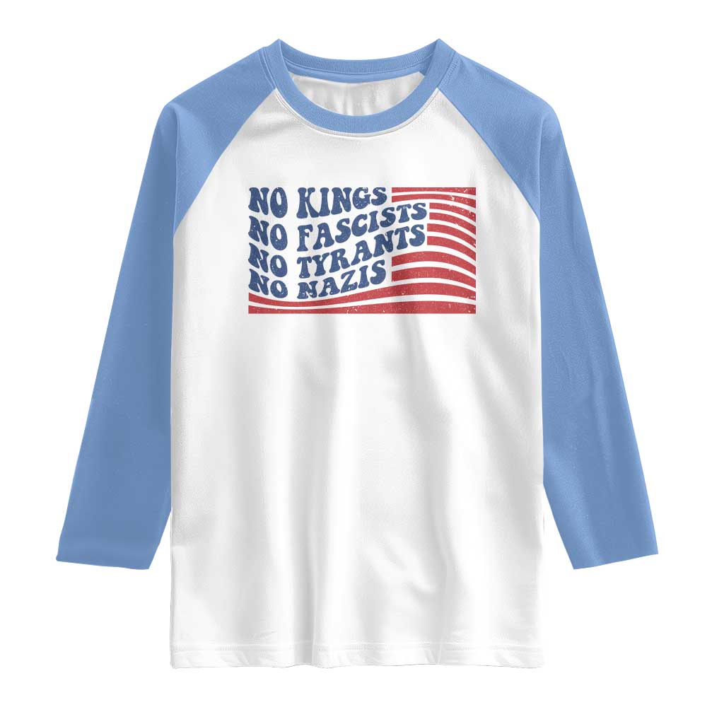 No Kings No Fascists Raglan Shirt American Flag Patriotic Protest