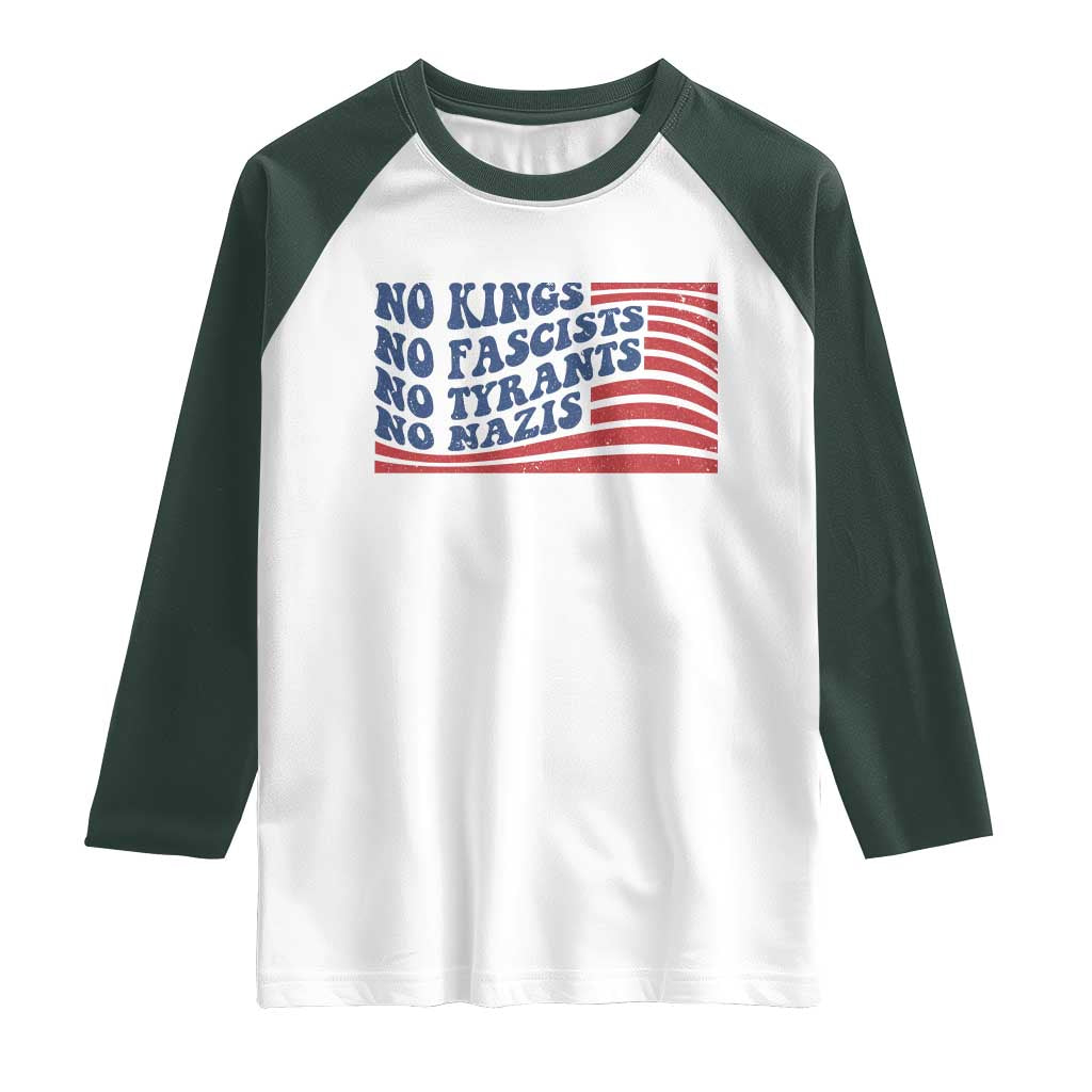 No Kings No Fascists Raglan Shirt American Flag Patriotic Protest