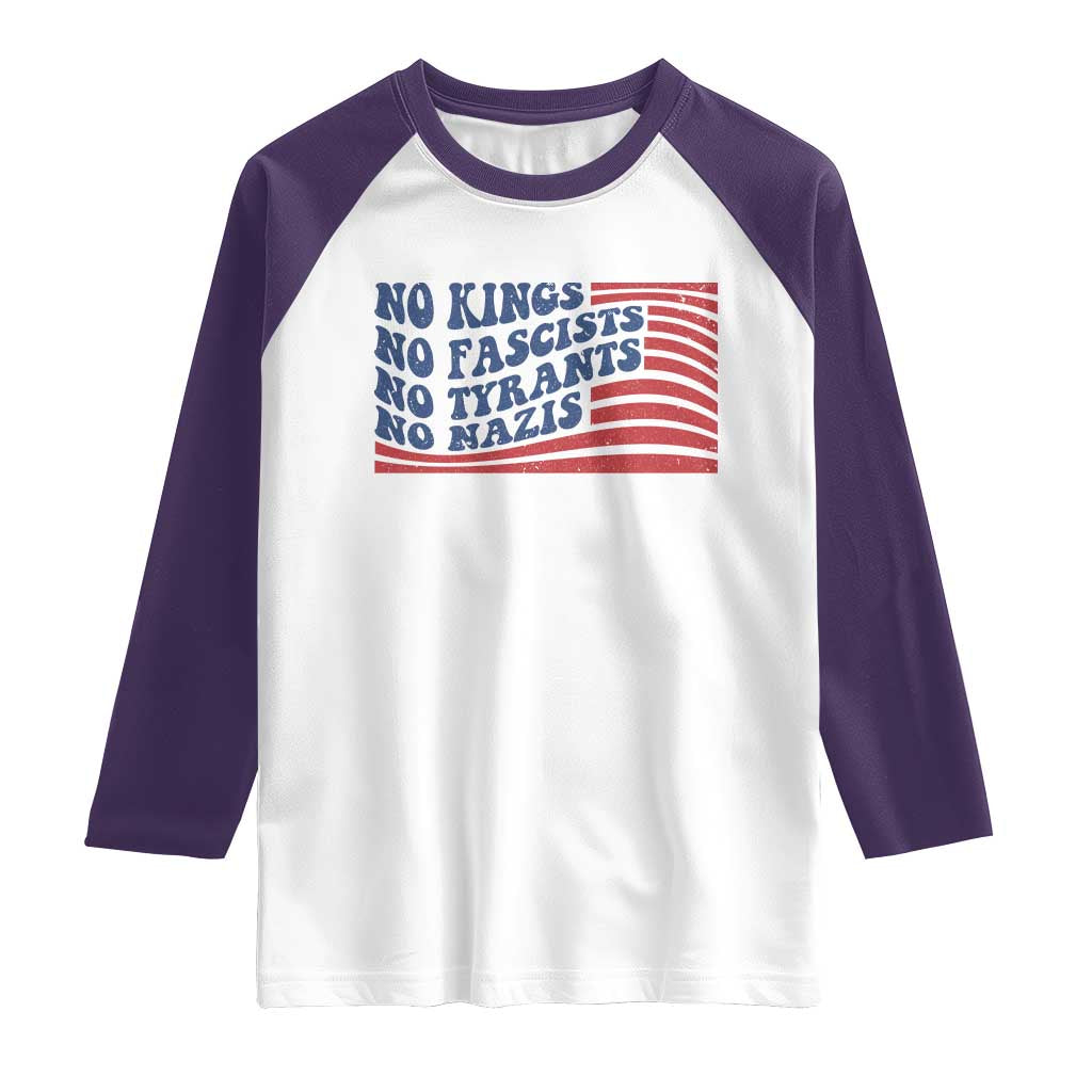 No Kings No Fascists Raglan Shirt American Flag Patriotic Protest