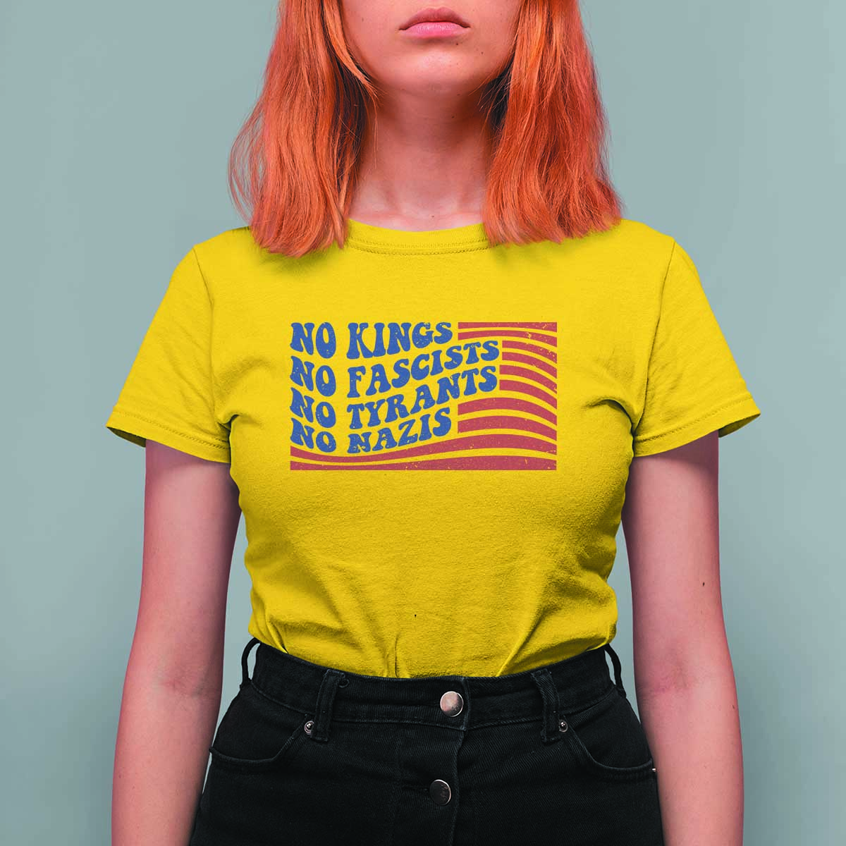 No Kings No Fascists T Shirt For Women American Flag Patriotic Protest
