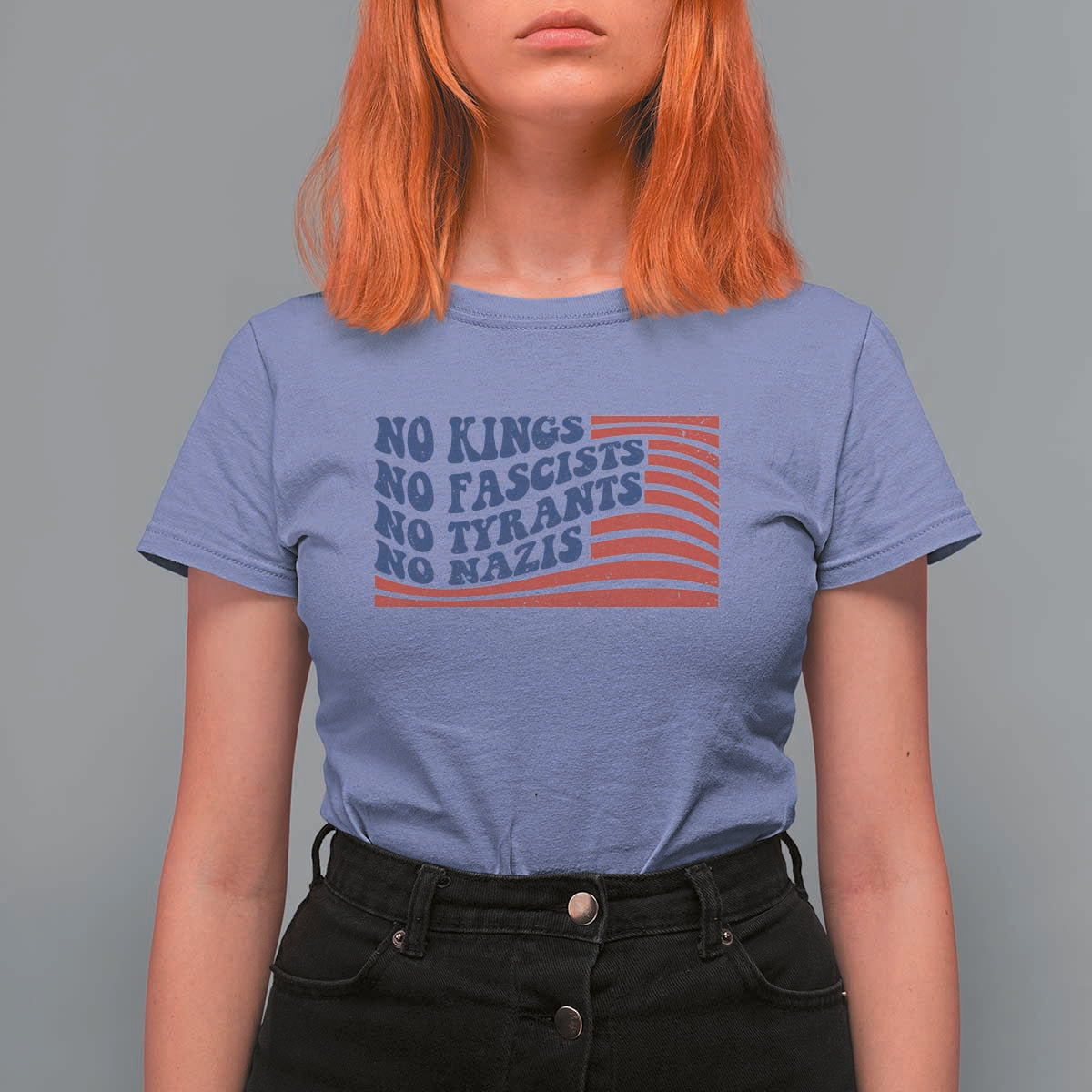 No Kings No Fascists T Shirt For Women American Flag Patriotic Protest