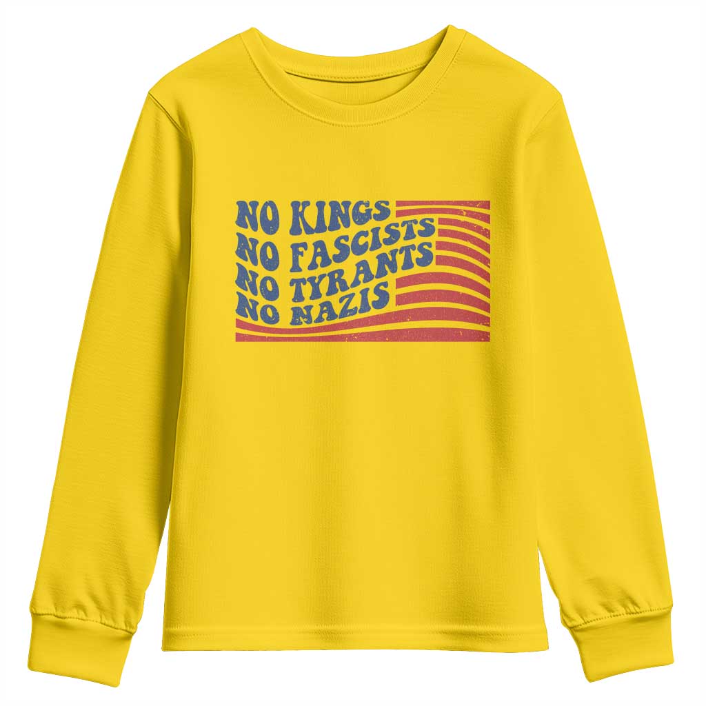 No Kings No Fascists Youth Sweatshirt American Flag Patriotic Protest