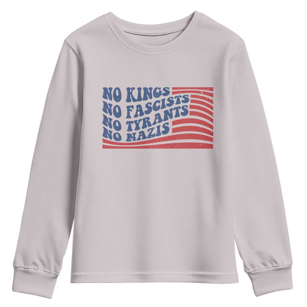 No Kings No Fascists Youth Sweatshirt American Flag Patriotic Protest