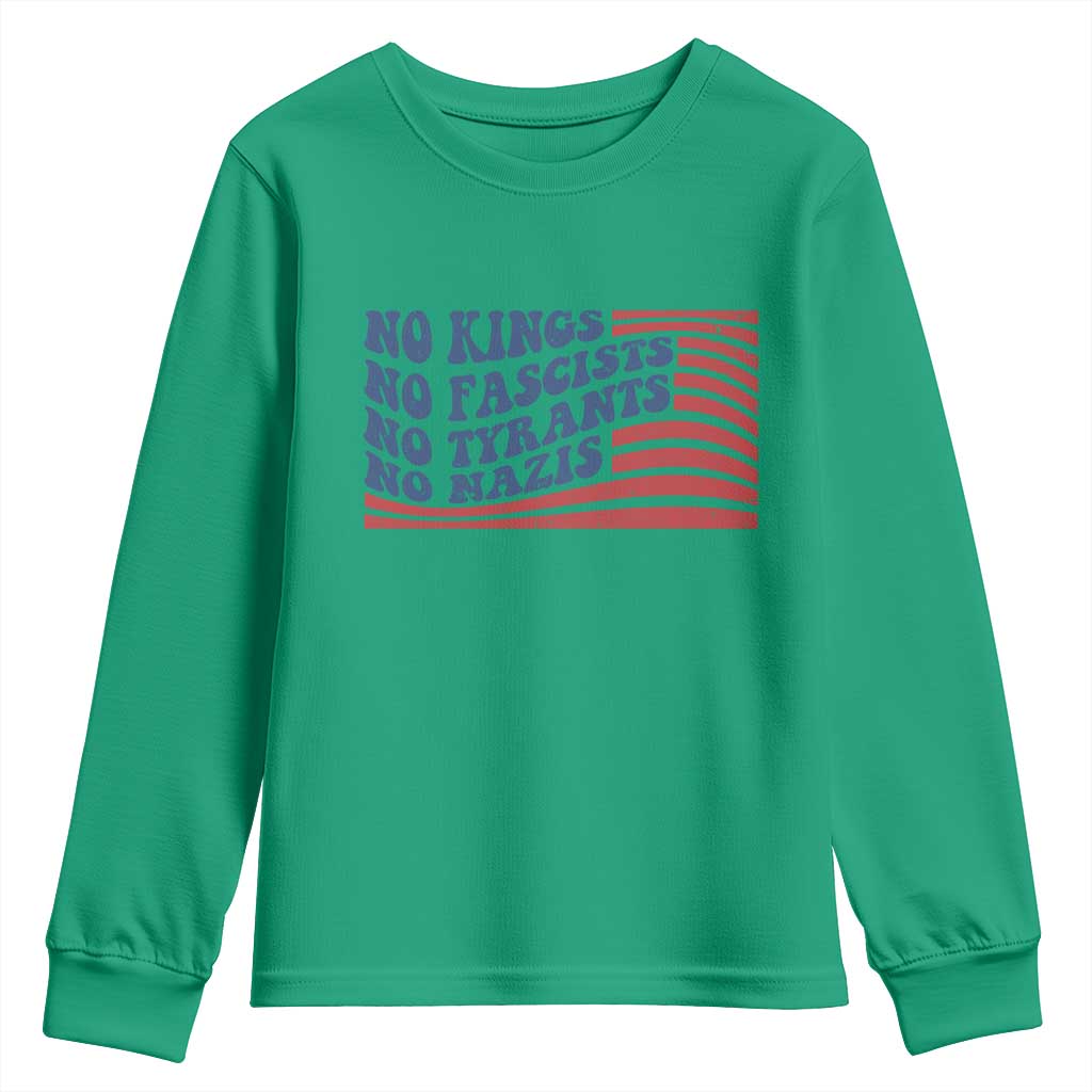No Kings No Fascists Youth Sweatshirt American Flag Patriotic Protest