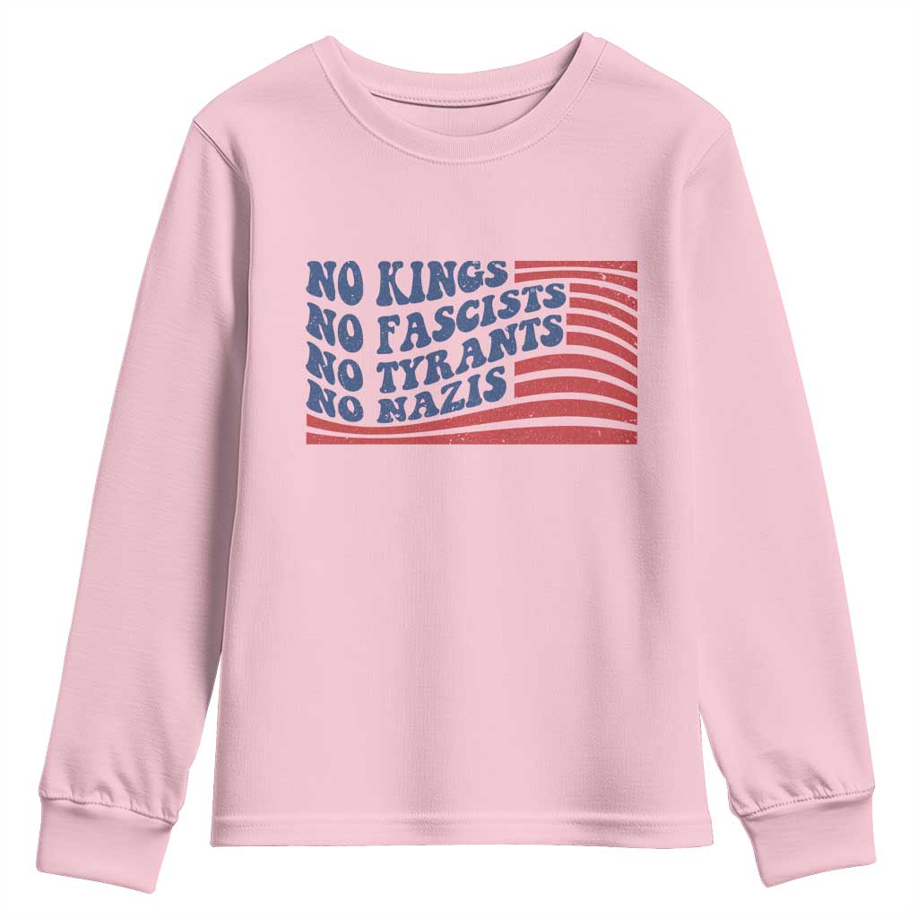 No Kings No Fascists Youth Sweatshirt American Flag Patriotic Protest