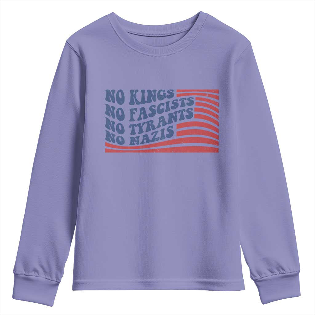 No Kings No Fascists Youth Sweatshirt American Flag Patriotic Protest