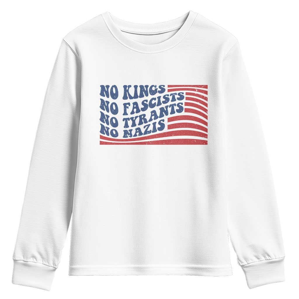 No Kings No Fascists Youth Sweatshirt American Flag Patriotic Protest