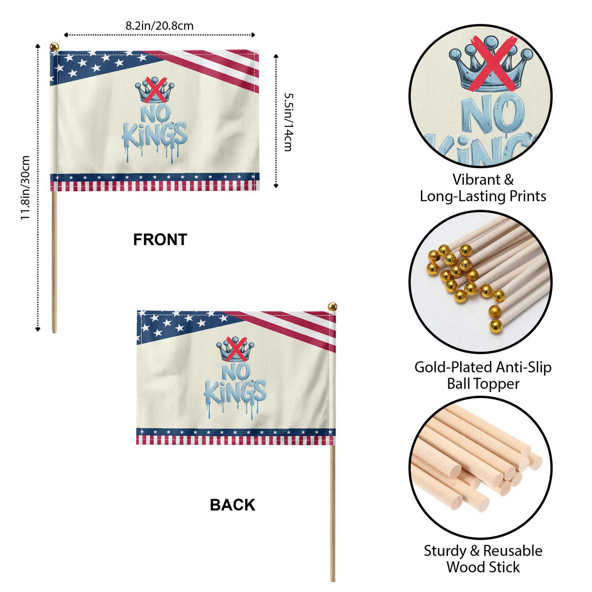No Kings Abolish ICE Patriotic Handheld Flag Anti Authoritarian Protest TS12