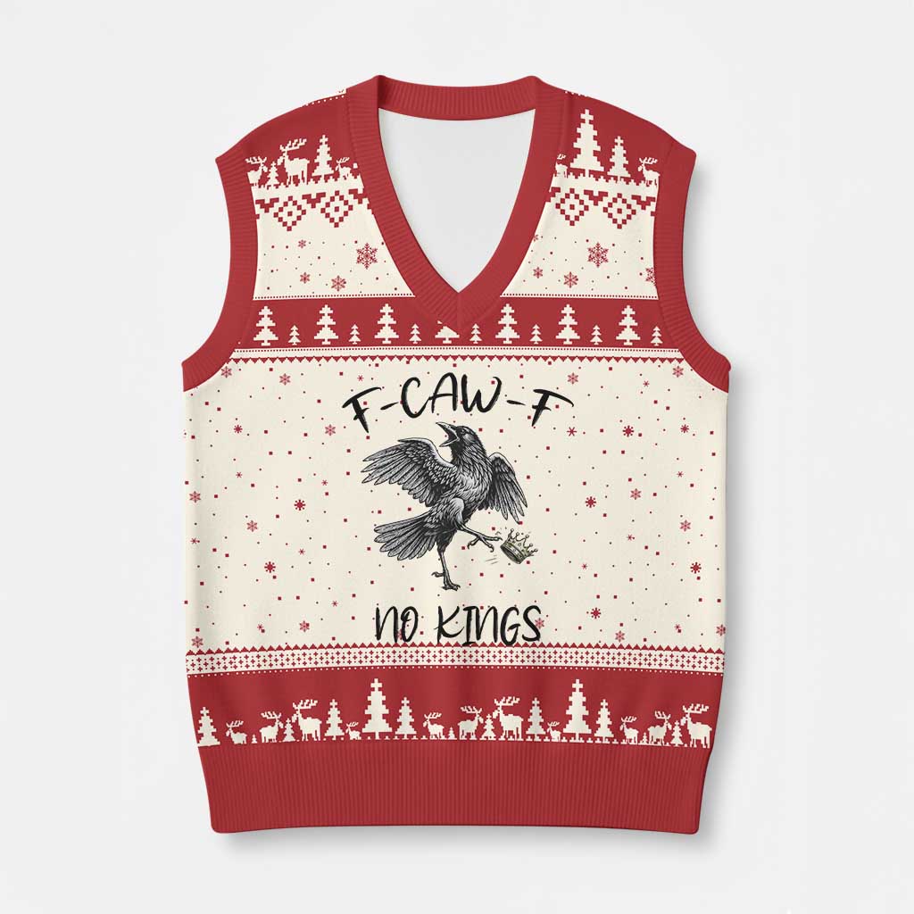 Funny Raven Kicking Crown No Kings V-Neck Knit Sweater Vest F Caw F