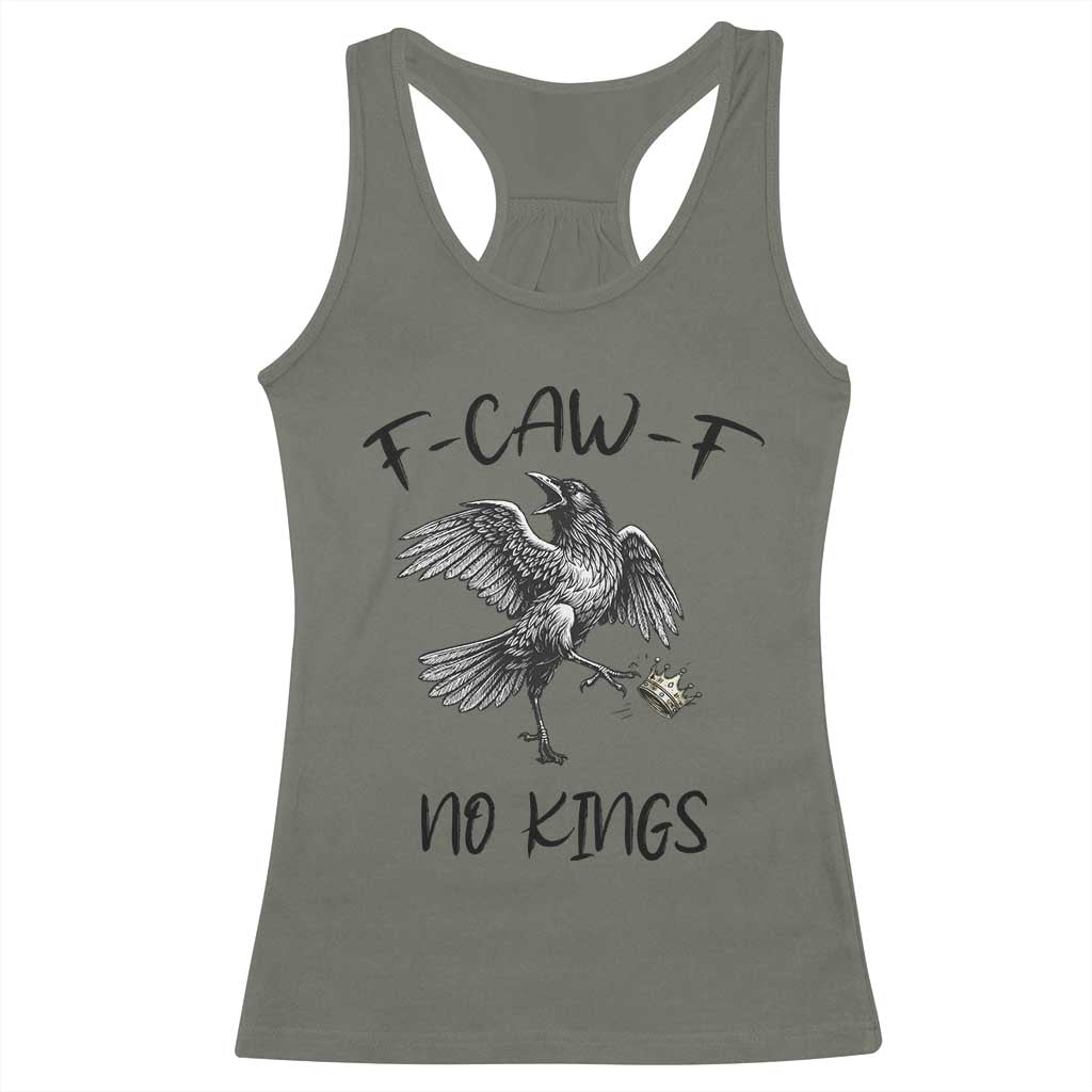 Funny Raven Kicking Crown No Kings Racerback Tank Top F Caw F