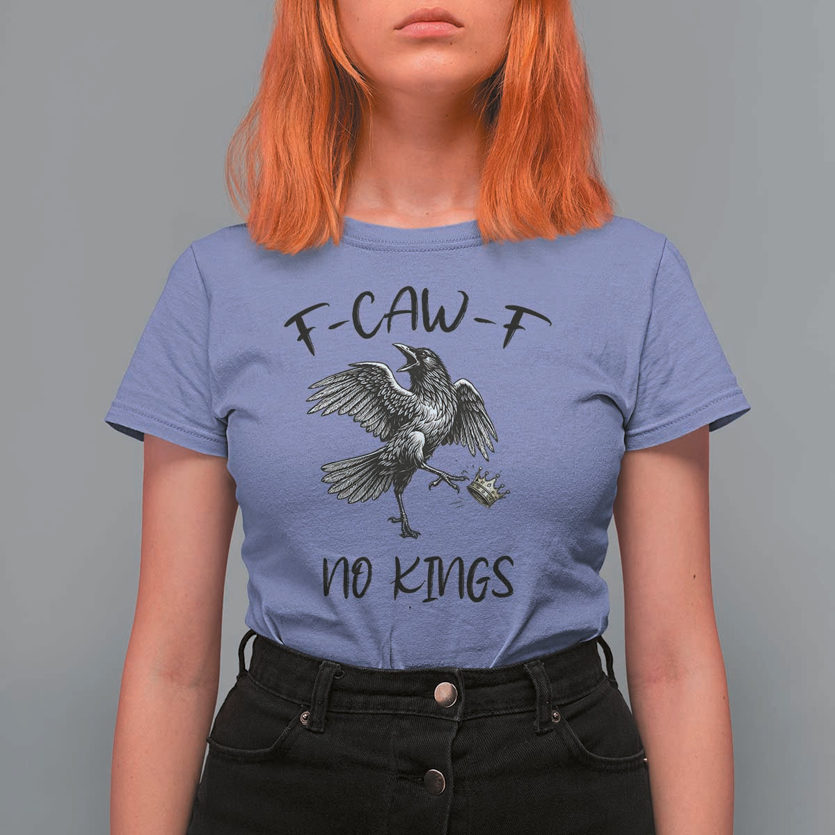 Funny Raven Kicking Crown No Kings T Shirt For Women F Caw F