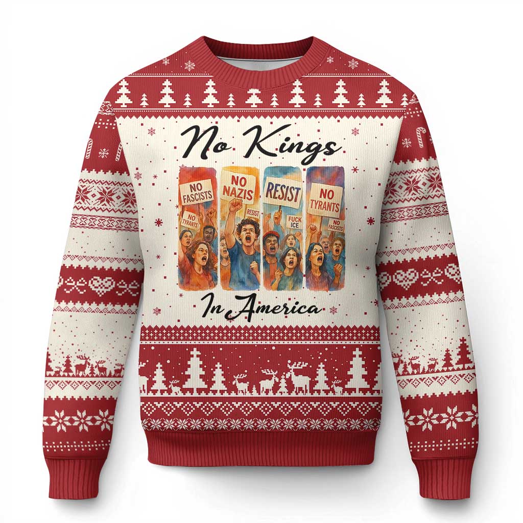 No Kings In America Ugly Christmas Sweater American Anti Authoritarian Protest