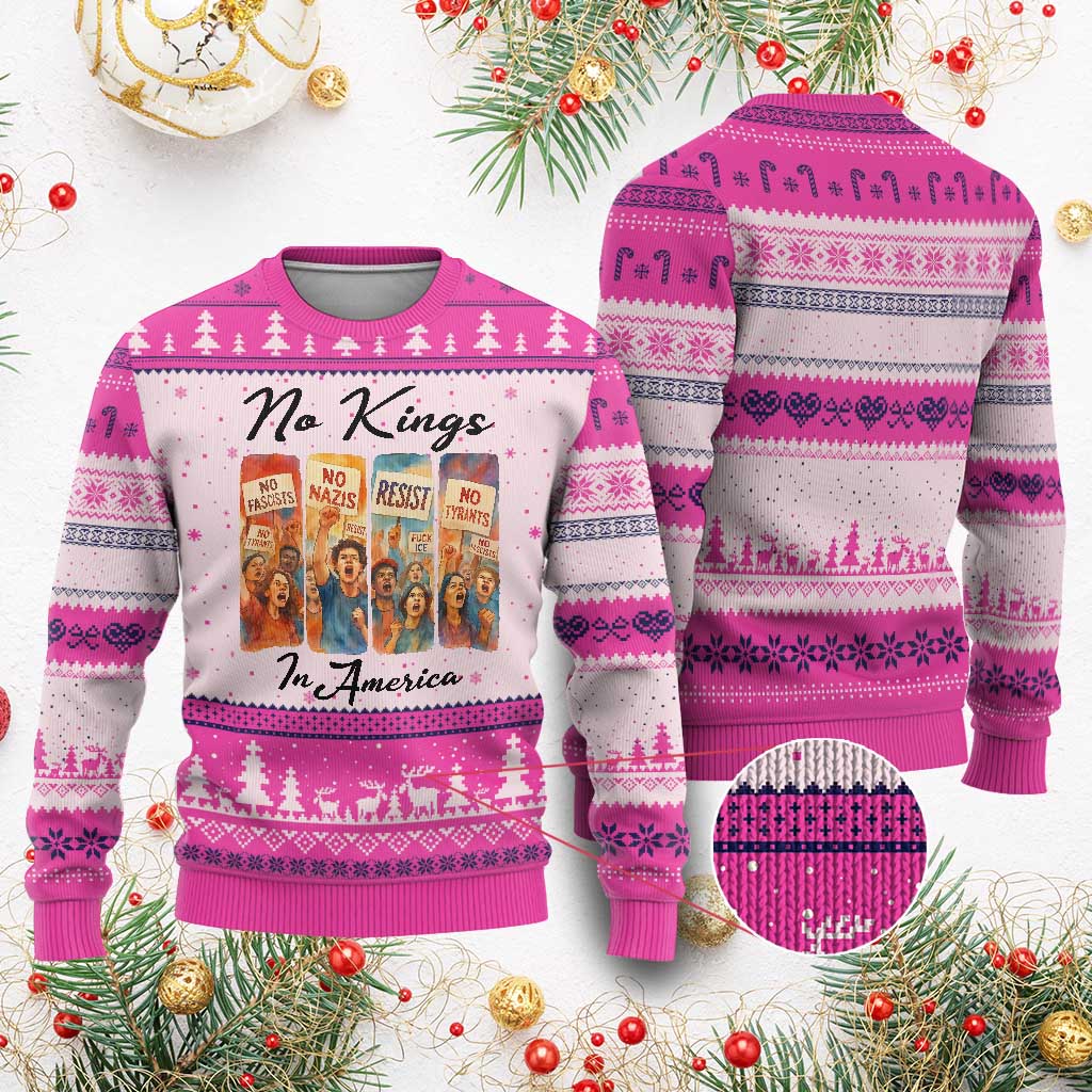 No Kings In America Ugly Christmas Sweater American Anti Authoritarian Protest