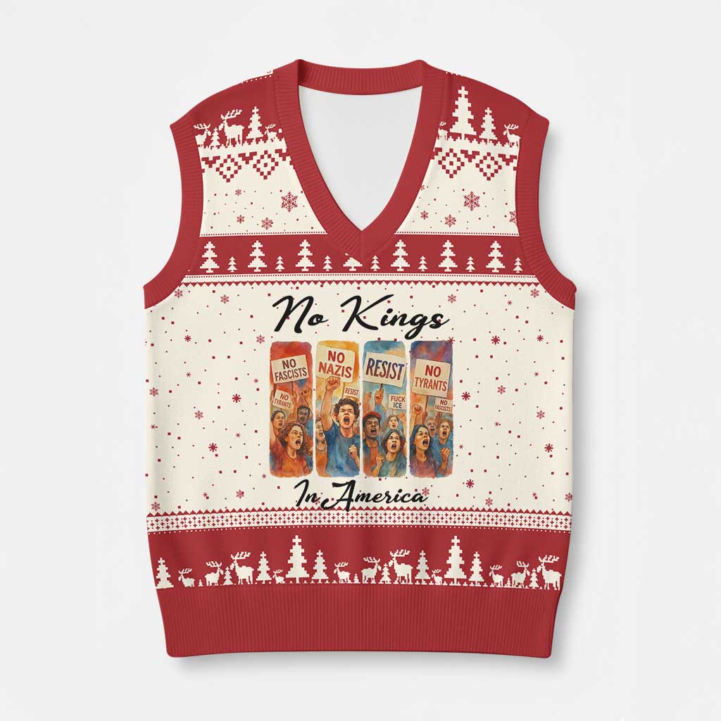 No Kings In America V-Neck Knit Sweater Vest American Anti Authoritarian Protest