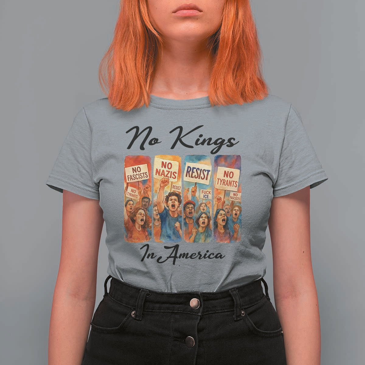 No Kings In America T Shirt For Women American Anti Authoritarian Protest