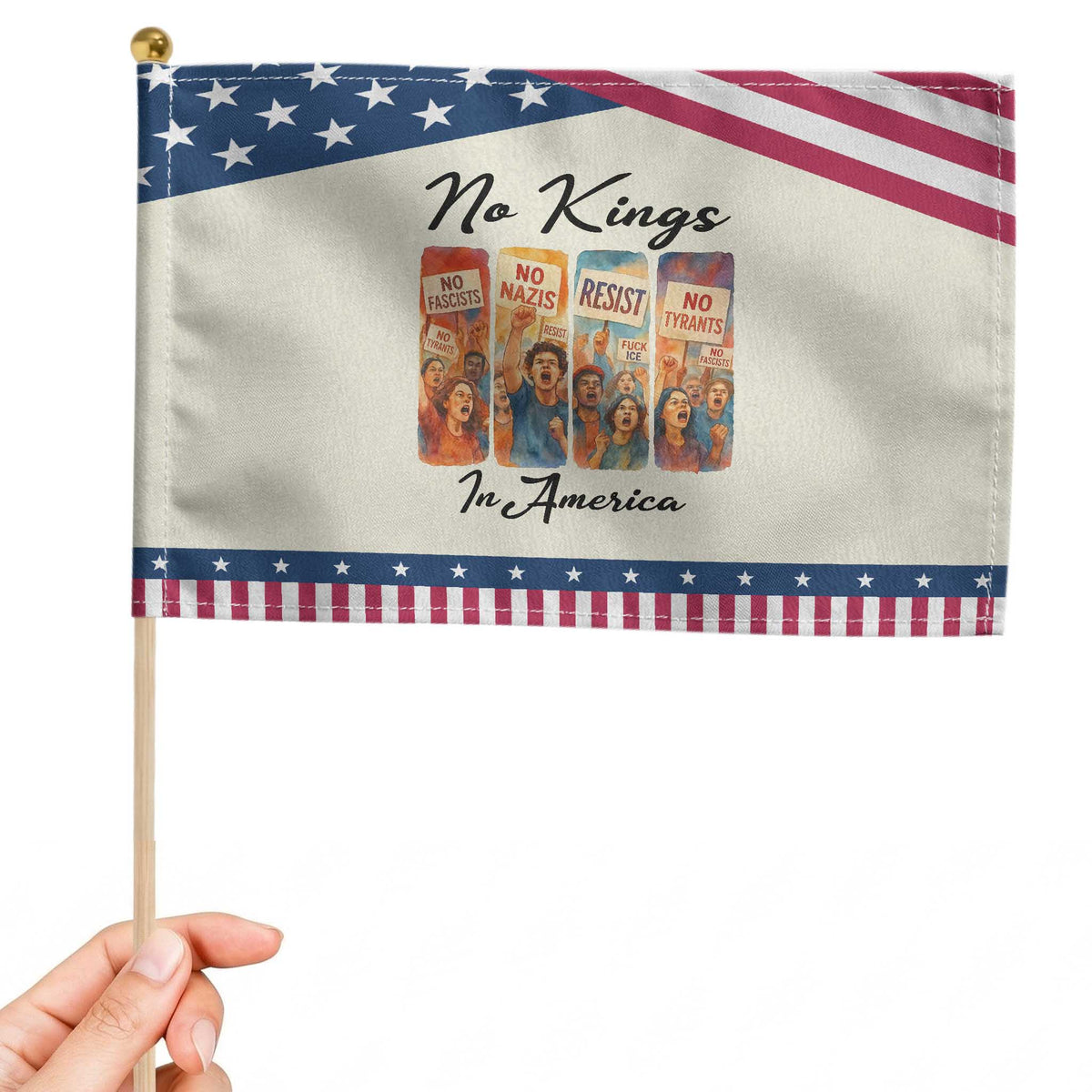 No Kings In America Patriotic Handheld Flag American Anti Authoritarian Protest