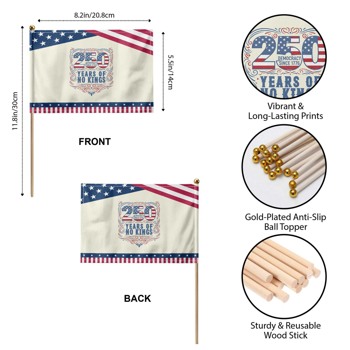 250 Years Of No Kings Patriotic Handheld Flag American Freedom Protest