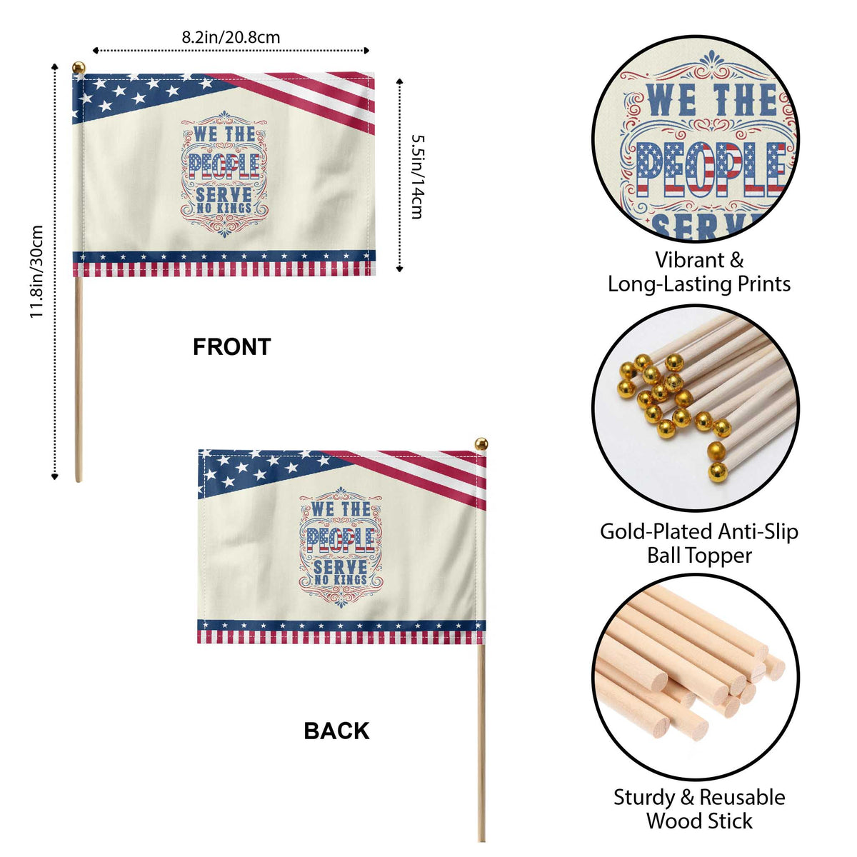 We The People Serve No Kings Patriotic Handheld Flag American Patriot Freedom Gift