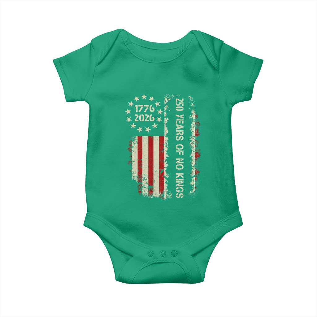 250 Years Of No Kings Baby Onesie Vintage American Flag
