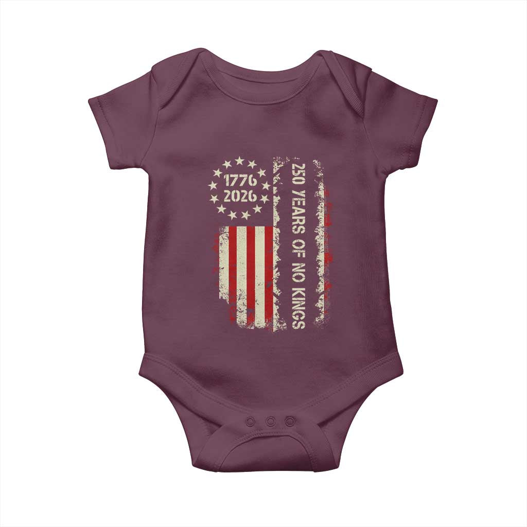 250 Years Of No Kings Baby Onesie Vintage American Flag