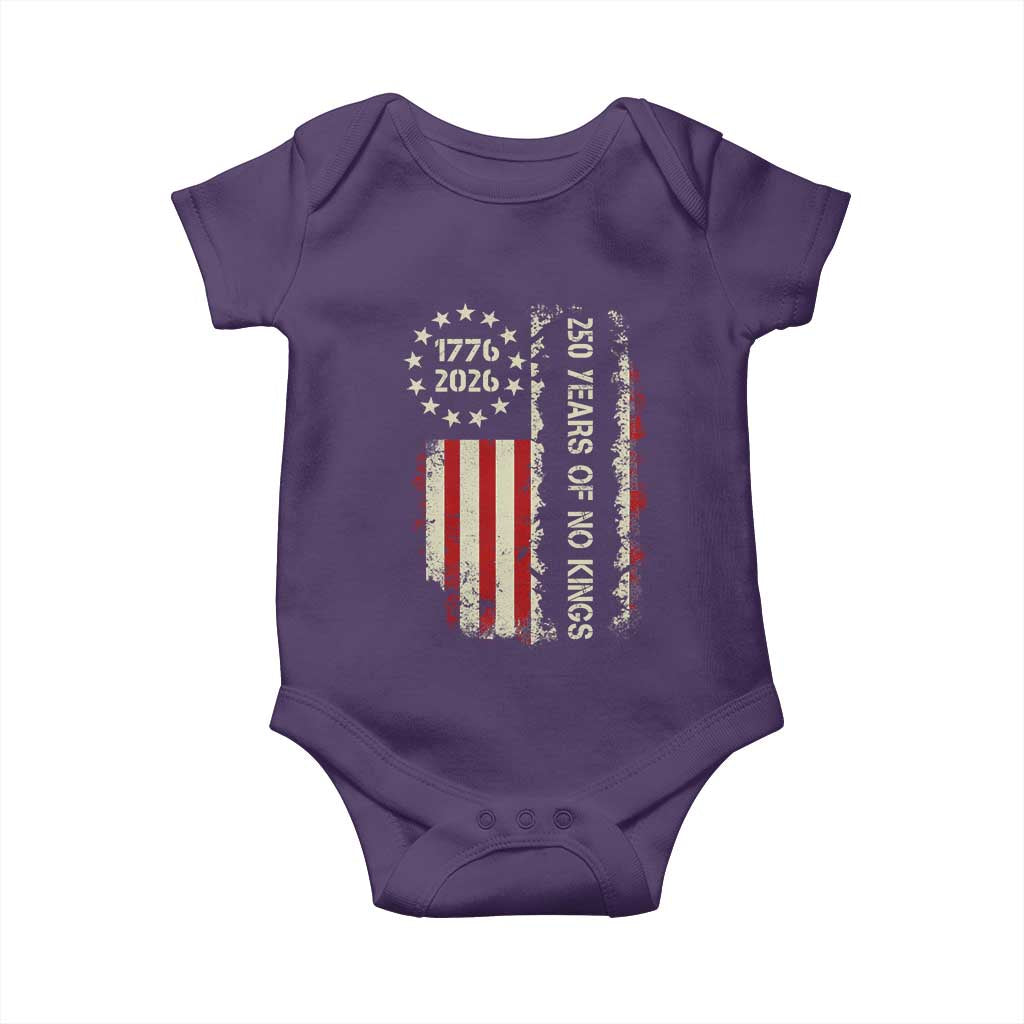 250 Years Of No Kings Baby Onesie Vintage American Flag
