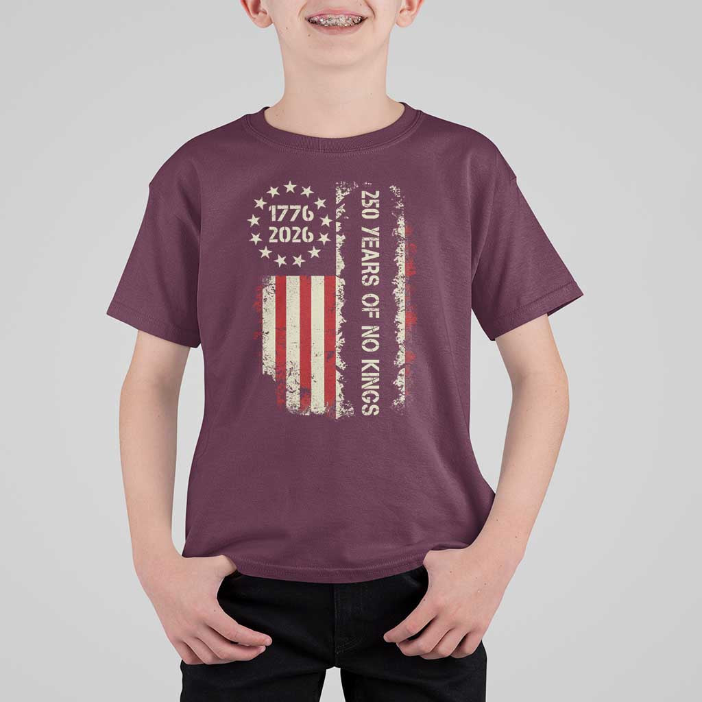 250 Years Of No Kings T Shirt For Kid Vintage American Flag