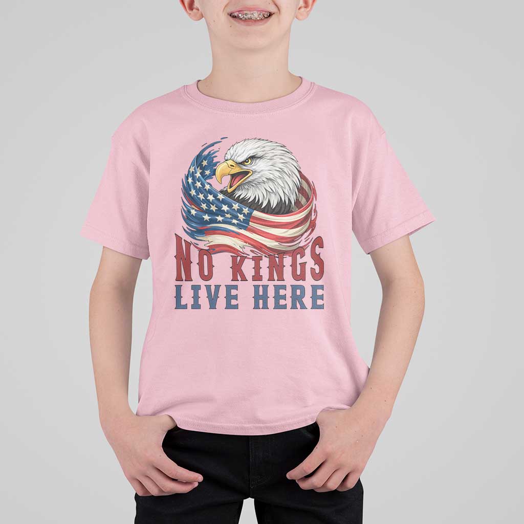No Kings Live Here T Shirt For Kid Patriotic American Eagle