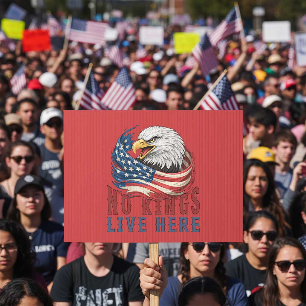 No Kings Live Here Protest Sign Patriotic American Eagle