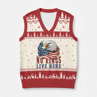 No Kings Live Here V-Neck Knit Sweater Vest Patriotic American Eagle